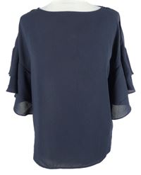 Dámská tmavomodrá žebrovaná halenka s volánky H&M