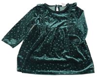 Smaragdové puntíkaté sametové šaty s volánky H&M