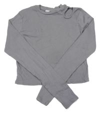 Šedé žebrované crop triko s průstřihem H&M