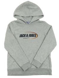 Šedá melírovaná mikina s logem a kapucí Jack & Jones