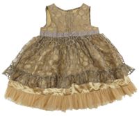 Béžovo-zlaté puntíkaté tylové šaty Mothercare