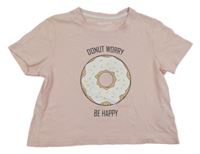 Světlerůžové crop tričko s donutem pep