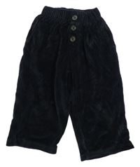 Černé sametové crop kalhoty s knoflíčky Zara