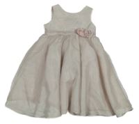 Světlerůžové šusťákovo/tylové šaty s 3D květinami H&M