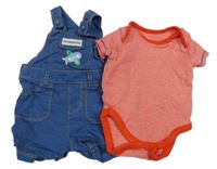 2 set - červené pruhované body + modré plátěné laclové kraťasy s letadlem Mothercare