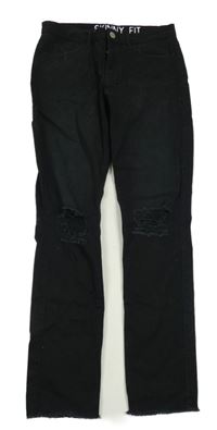 Černé skinny fit rifle s dírami na kolenou H&M