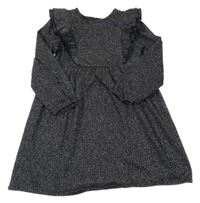 Černo-stříbrné žebrované pletené šaty s volánky Primark
