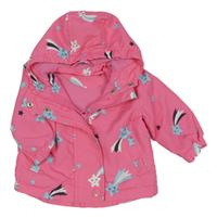 Růžová šusťáková podzimní bunda s kometami a kapucí St. Bernard