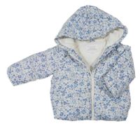 Bílá šusťáková květovaná zimní bunda s kapucí Primark