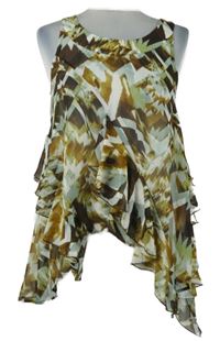 Dámská modro-hnědo-bílá vzorovaná šifonová halenka s cípy H&M