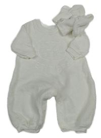 Nové - 2set - Bílý chlupatý overal s medvídkem + sametové capáčky M&S