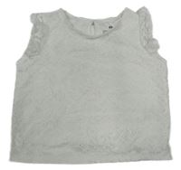 Bílé krajkové crop tričko s květy a volánky H&M