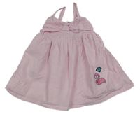 Růžovo-bílé pruhované šaty s plameňákem a diamantem