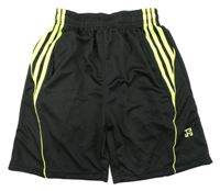 Černo-neonově žluté sportovní kraťasy s pruhy 