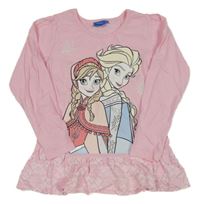 Růžové triko s Annou a Elaou Disney