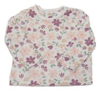 Bílo-barevná sametová květovaná mikina Primark
