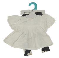 Nové - 2set - Bílé mušelínové tričko s madeirou + antracitové květované žebrované legíny Primark
