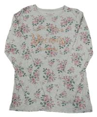Šedé květované triko s nápisem Primark 