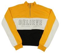 Hořčicovo-bílo-černá mikina s nápisem H&M