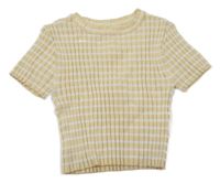 Žluto-bílé pruhované žebrované crop tričko H&M