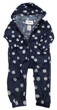 Tmavomodrá puntíkatá šusťáková nepromokavá kombinéza s kapucí Mothercare