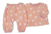 2Set - Broskvová fleecová mikina se srdíčky + kalhoty Matalan