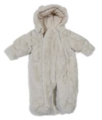 Světlebéžová kožešinová zateplená kombinéza s kapucí Mamas&Papas