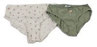 2x kalhotky - khaki s obrázkem + smetanové vzorované 