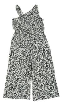 Bílo-černý vzorovaný kalhotový culottes overal Primark