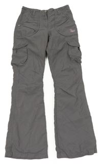 Šedé šusťákové bootcut kalhoty s kapsami 