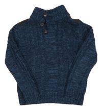 Modro-černý melírovaný svetr s knoflíky 