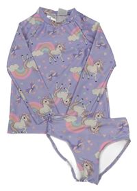 2set - Levandulové UV triko s jednorožci + kalhotky H&M