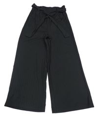 Černé žebrované culottes kalhoty s páskem Page One Young
