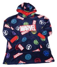 Tmavomodro-barevná plyšová oversize mikina se superhrdiny a kapucí Marvel