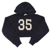 Tmavomodrá crop mikina s číslem a kapucí H&M