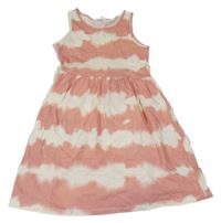 Růžovo-bílé batikované bavlněné šaty H&M