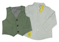 Nové - 2set - Bílá vzorovaná košile + khaki vesta Shein