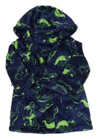 Tmavomodrý plyšový župan s dinosaury a kapucí everyday