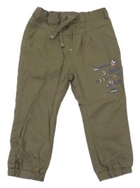 Khaki plátěné cuff kalhoty s šípy Dopodopo