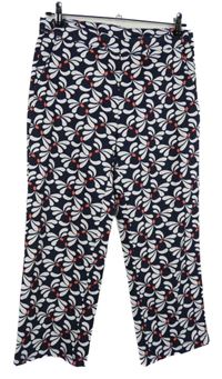 Dámské bílo-tmavomodro-růžové vzorované capri kalhoty Up3Fashion 