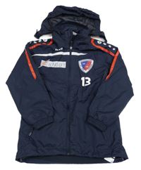 Tmavomodro-červeno-bílá jarní šusťáková sportovní bunda s kapucí JAKO 