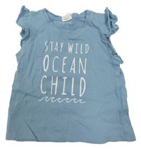 Světlemodrý top s nápisem a volánky H&M