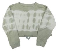 Khaki-bílá batikovaná oversize crop mikina Nutmeg