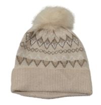 Béžová vzorovaná vlněná čepice s bambulí Primark