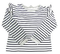 Bílo-tmavomodré pruhované triko s volánky H&M