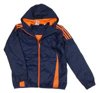 Tmavomodrá šusťáková lehce zateplená bunda s kapucí Adidas