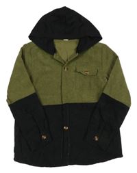 Černo-khaki žebrovaná košile s kapucí Shein