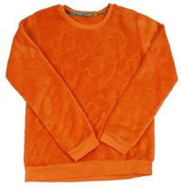 Oranžová chlupatá mikina s mraky 
