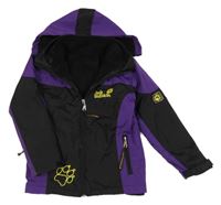 3v1 - Fialovo-černá šusťáková celoroční bunda + fleecová mikina Jack Wolfskin