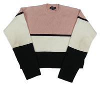Starorůžovo-bílo-černý úpletový crop svetr New Look